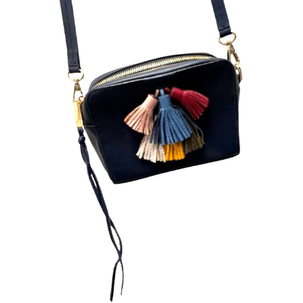 Kendra Scott Navy Blue Multi Colored Tassel Mini Sofia Leather Crossbody Bag